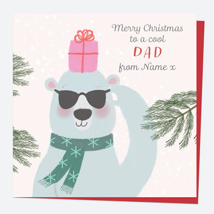 Personalised Single Christmas Card - Polar Pals - Cool Bear - Dad