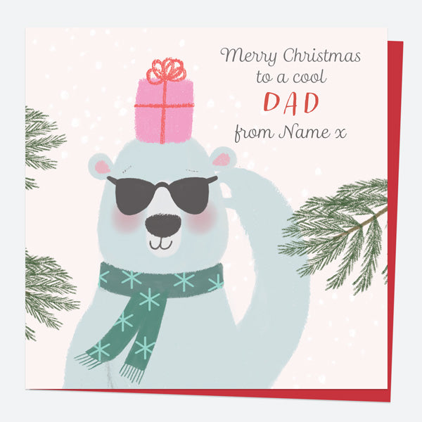 Personalised Single Christmas Card - Polar Pals - Cool Bear - Dad