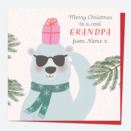 Personalised Single Christmas Card - Polar Pals - Cool Bear - Grandpa