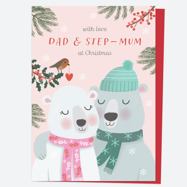 Christmas Card - Polar Pals - Cute Polar Bears - Dad & Step-Mum