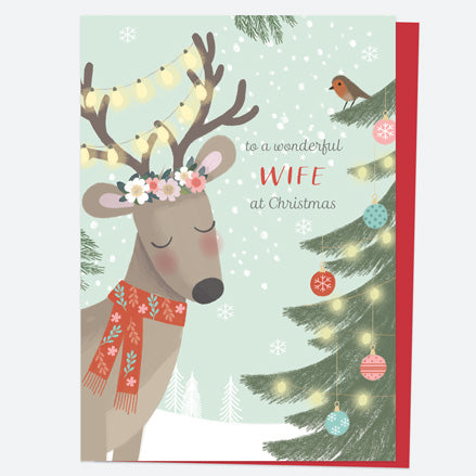 Personalised Single Christmas Card - Polar Pals - Decorative Deer - Wife