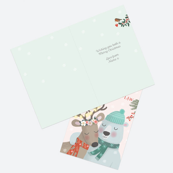 Personalised Single Christmas Card - Polar Pals - Deer & Polar Bear - Son & Daughter-In-Law