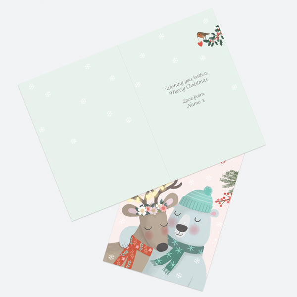 Personalised Single Christmas Card - Polar Pals - Deer & Polar Bear - Nan & Grandad