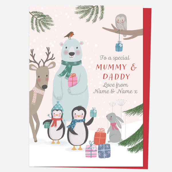 Personalised Single Christmas Card - Polar Pals - Friends - Mummy & Daddy