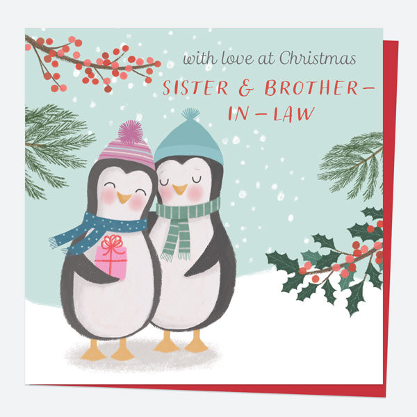 Personalised Single Christmas Card - Polar Pals - Penguin Hug - Sister & Brother-In-Law