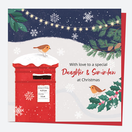 Christmas Card - Postbox & Robin - Night Lights - Daughter & Son-In-Law