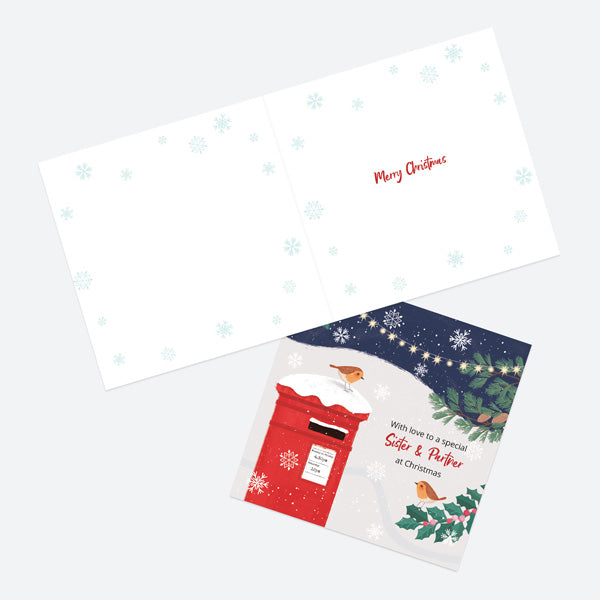 Christmas Card - Postbox & Robin - Night Lights - Sister & Partner