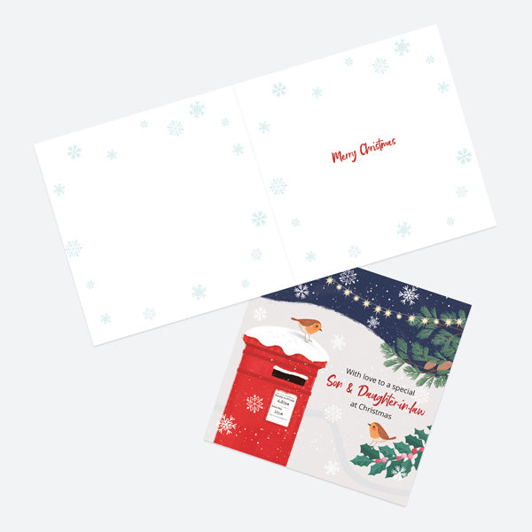 Christmas Card - Postbox & Robin - Night Lights - Son & Daughter-In-Law