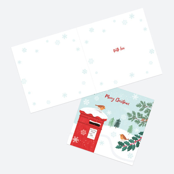 Christmas Card - Postbox & Robin - Snowy Day - Merry Christmas