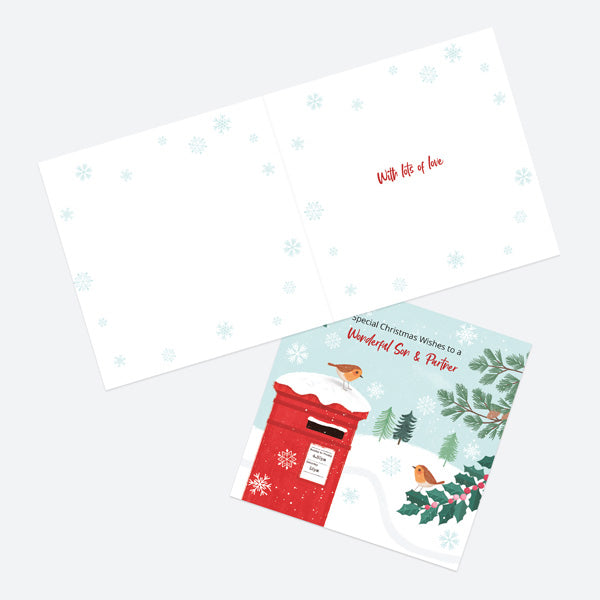 Christmas Card - Postbox & Robin - Snowy Day - Son & Partner
