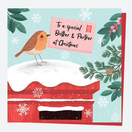 Christmas Card - Postbox & Robin - Special Delivery - Brother & Partner