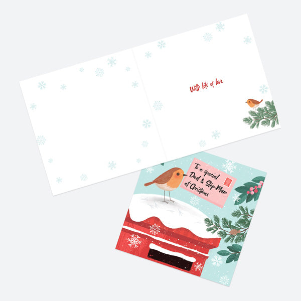 Christmas Card - Postbox & Robin - Special Delivery - Dad & Step-Mum