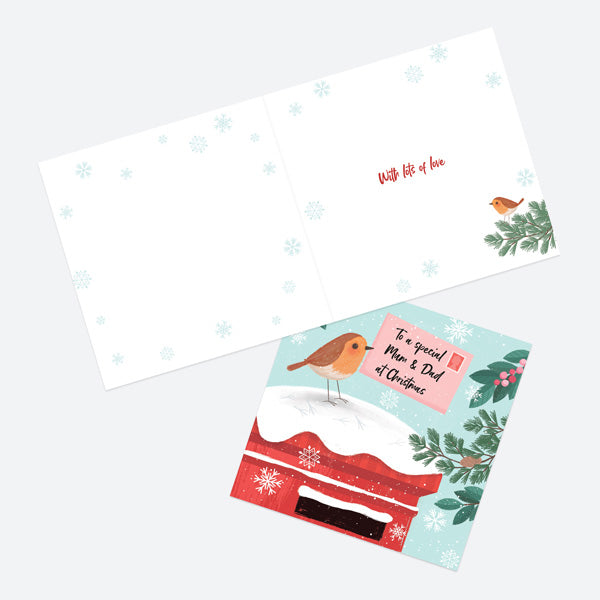 Christmas Card - Postbox & Robin - Special Delivery - Mum & Dad