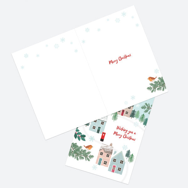 Christmas Card - Postbox & Robin - Town Scene - Merry Christmas
