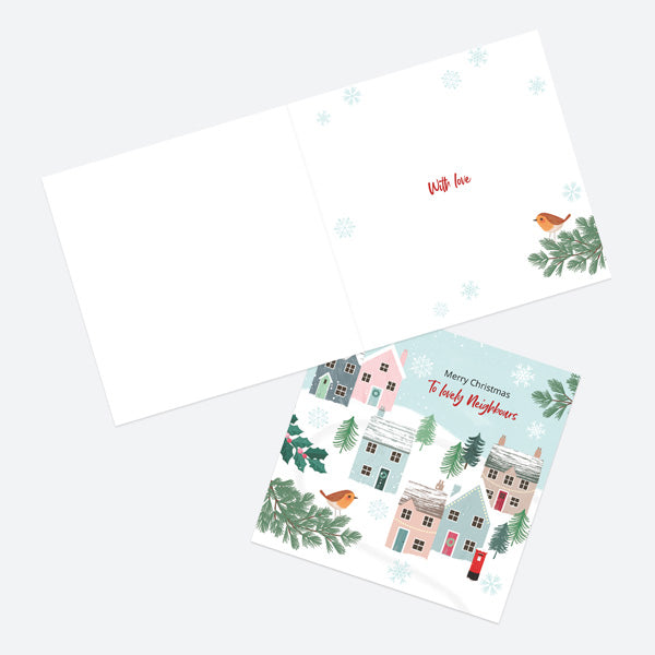 Christmas Card - Postbox & Robin - Village Scene - Neighbours