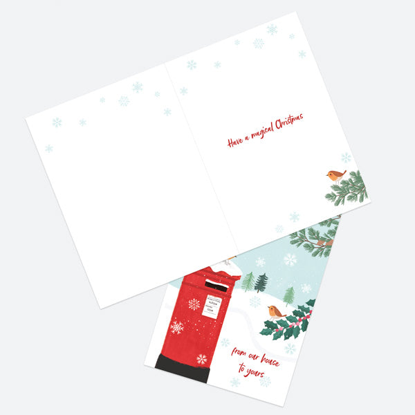 Christmas Card - Postbox & Robin - Winter Mail - From Our House To Yours