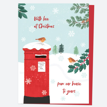 Christmas Card - Postbox & Robin - Winter Mail - From Our House To Yours