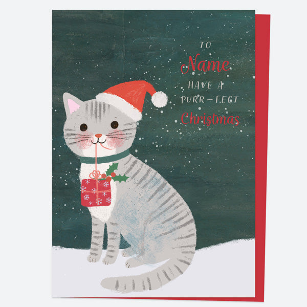 Personalised Single Christmas Card - Santa Paws - Best Cat - Name