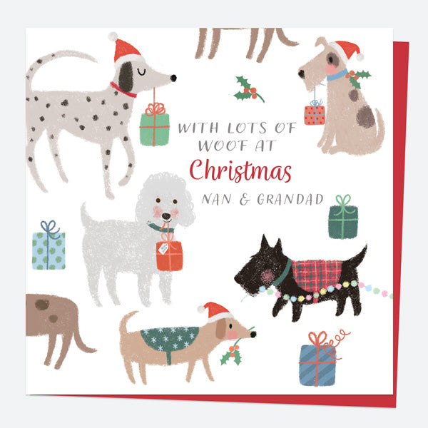 Personalised Single Christmas Card - Santa Paws - Yappy Christmas - Nan & Grandad
