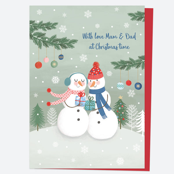 Christmas Card - Snowman Scene - Couple - Mam & Dad