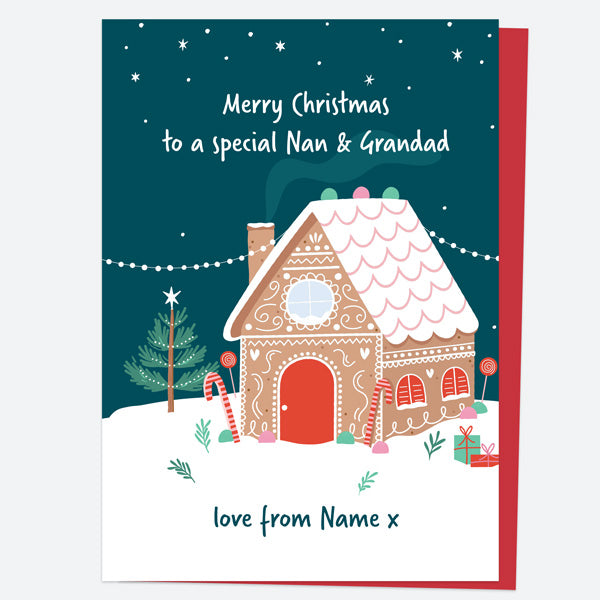 Personalised Single Christmas Card - Sweet Christmas - Gingerbread House - Nan & Grandad
