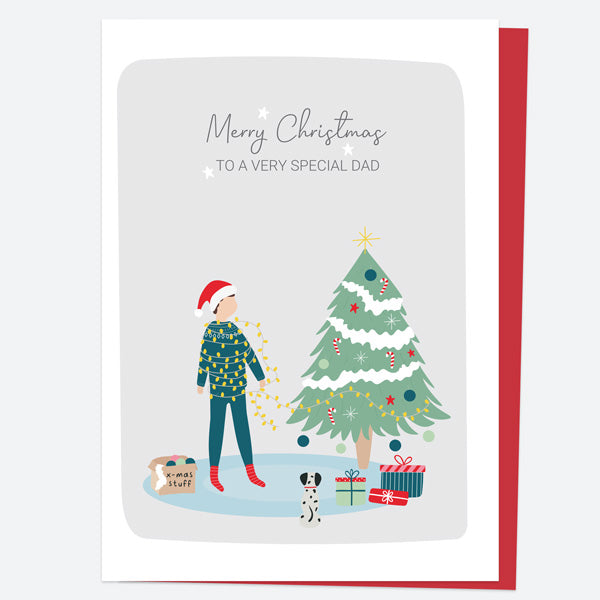 Personalised Single Christmas Card - Treasured Memories - Wrapped In Lights - Dad