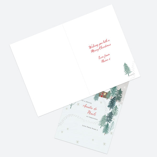Personalised Single Christmas Card - Winter Wonderland - Cosy Cottage - Auntie & Uncle
