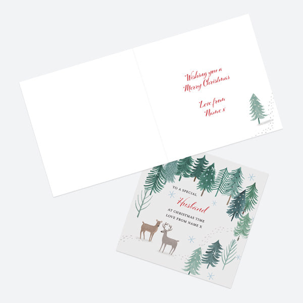 Personalised Single Christmas Card - Winter Wonderland - Reindeer Forest - Husband