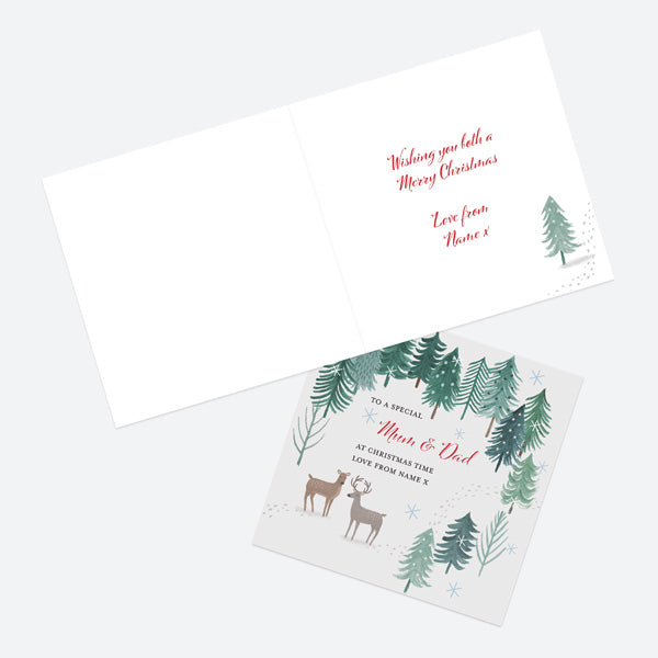 Personalised Single Christmas Card - Winter Wonderland - Reindeer Forest - Mum & Dad