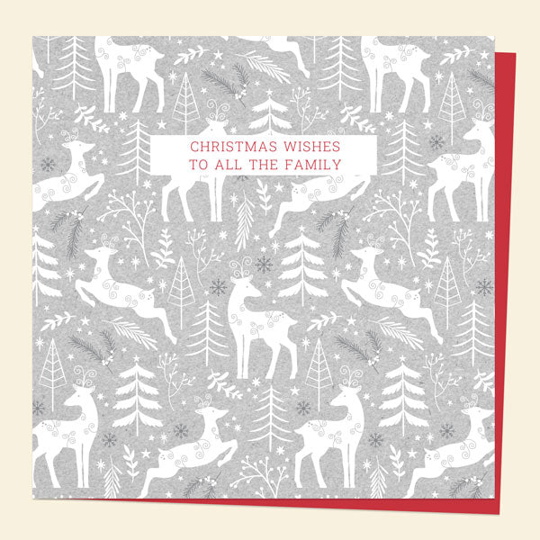 Christmas Card - Woodland Scandi Pattern - Christmas Wishes To All The Family