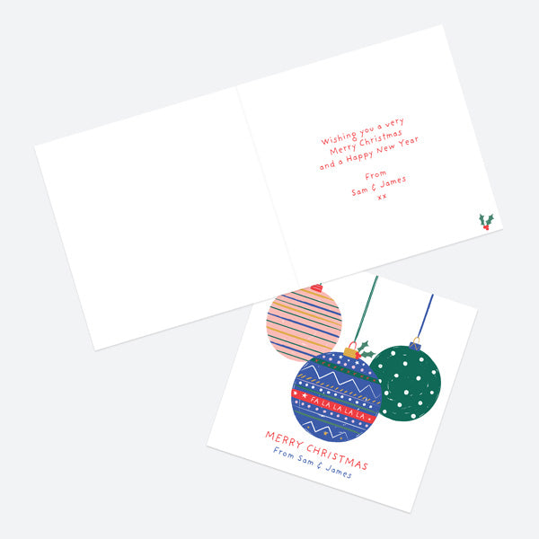 Personalised Christmas Cards - Christmas Brights - Baubles - Pack of 10