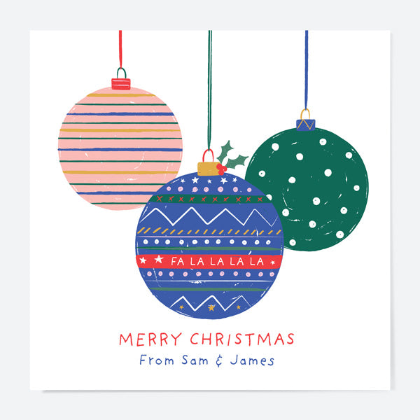 Personalised Christmas Cards - Christmas Brights - Baubles - Pack of 10