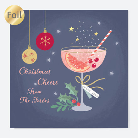 Luxury Foil Personalised Christmas Cards - Festive Fizz - Champagne - Pack of 10