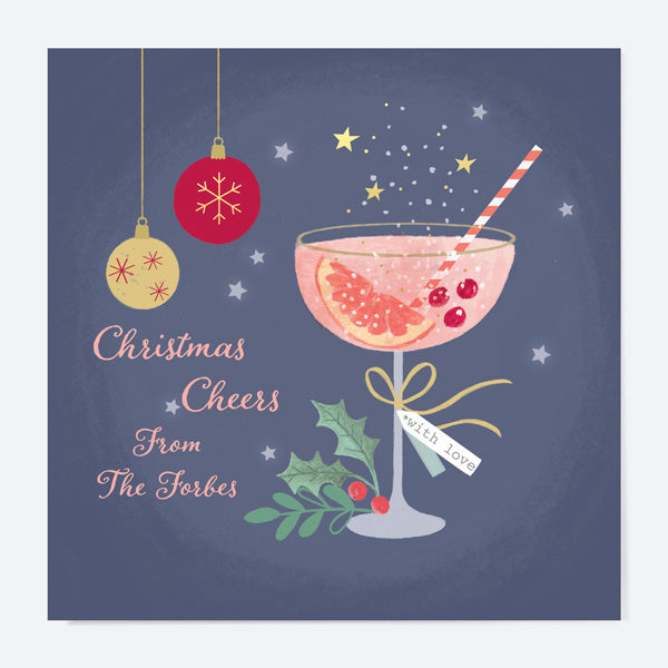 Luxury Foil Personalised Christmas Cards - Festive Fizz - Champagne - Pack of 10
