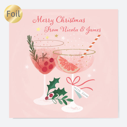 Luxury Foil Personalised Christmas Cards - Festive Fizz - Cocktails - Pack of 10
