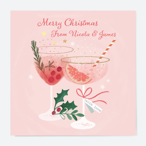 Luxury Foil Personalised Christmas Cards - Festive Fizz - Cocktails - Pack of 10