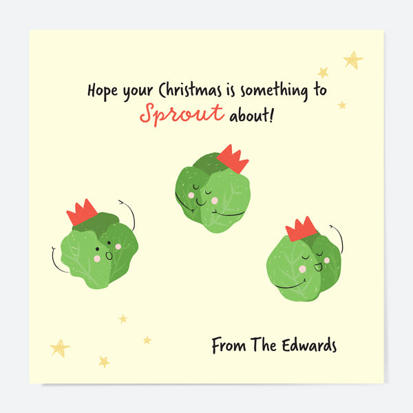 Personalised Christmas Cards - Festive Food - Sprouts - Pack of 10