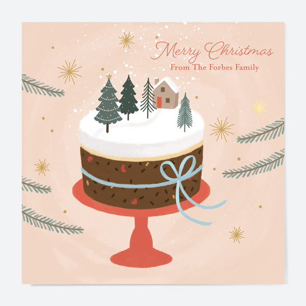 Luxury Foil Personalised Christmas Cards - Festive Sentiments - Decorated Cake - Pack of 10