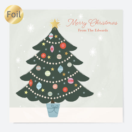 Luxury Foil Personalised Christmas Cards - Festive Sentiments - Decorated Tree - Pack of 10