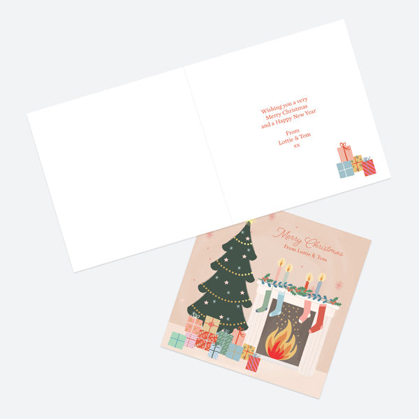 Luxury Foil Personalised Christmas Cards - Festive Sentiments - Fireplace - Pack of 10