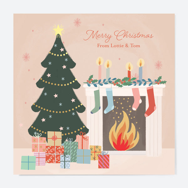 Luxury Foil Personalised Christmas Cards - Festive Sentiments - Fireplace - Pack of 10