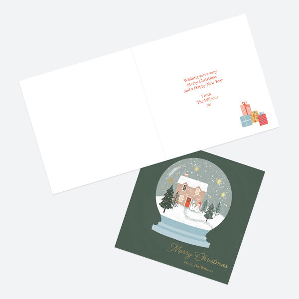Luxury Foil Personalised Christmas Cards - Festive Sentiments - Snowglobe - Pack of 10
