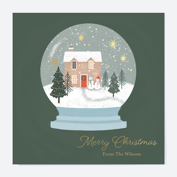 Luxury Foil Personalised Christmas Cards - Festive Sentiments - Snowglobe - Pack of 10