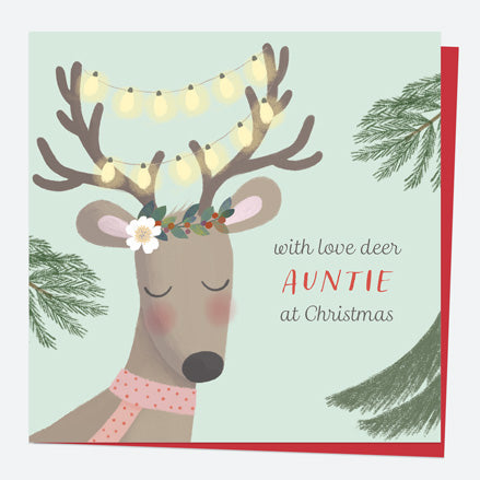 Personalised Single Christmas Card - Polar Pals - Cute Deer - Auntie