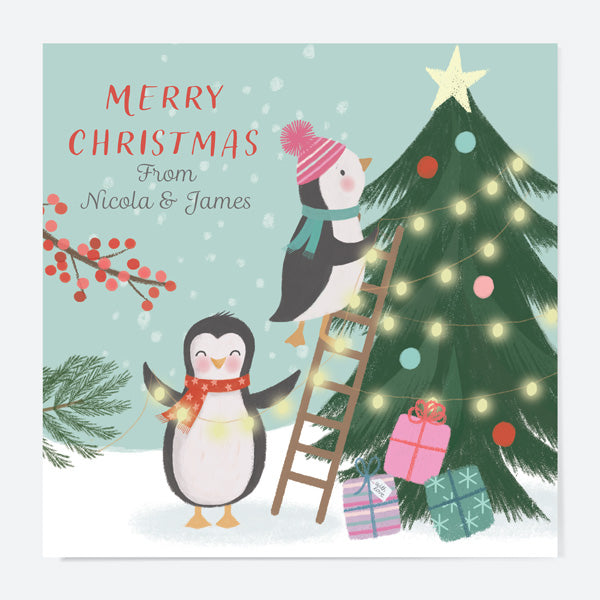 Personalised Christmas Cards - Polar Pals - Decorating Tree - Pack of 10