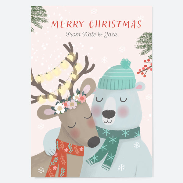 Personalised Christmas Cards - Polar Pals - Deer & Polar Bear - Pack of 10