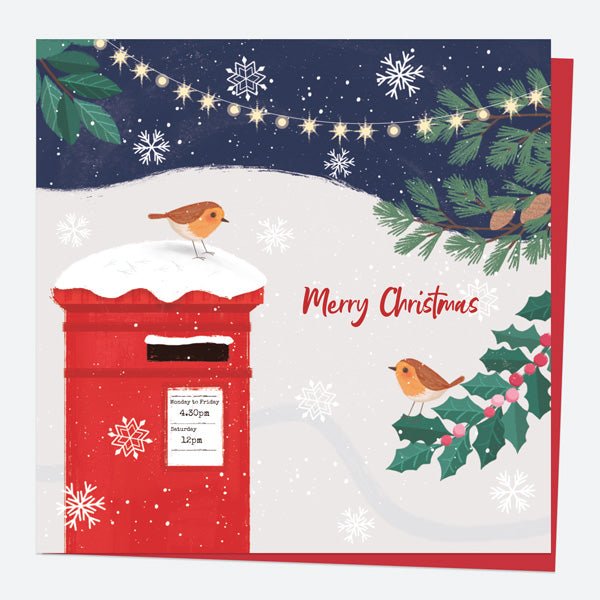 Christmas Cards - Postbox & Robin - Night Lights - Pack of 5