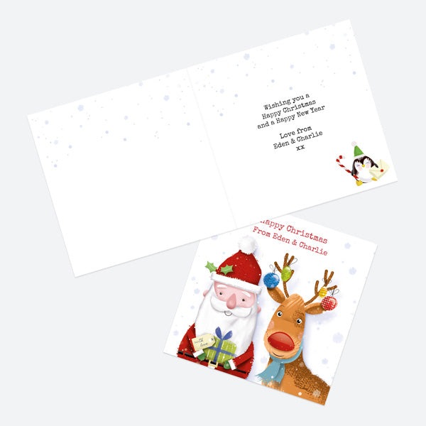 Personalised Christmas Cards - Santa & Rudolph Fun - Gifts - Pack of 10