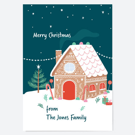 Personalised Christmas Cards - Sweet Christmas - Gingerbread House - Pack of 10