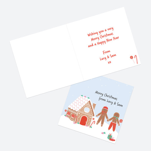 Personalised Christmas Cards - Sweet Christmas - Gingerbread Scene - Pack of 10